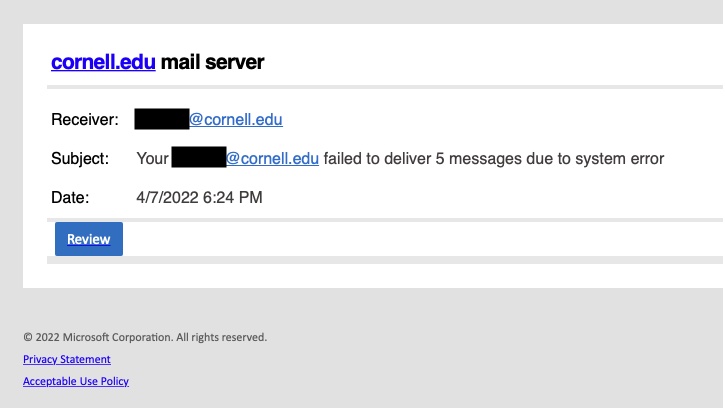 A fake Microsoft email delivery failure notification.