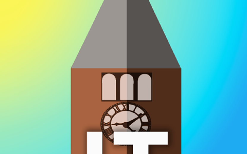 Icon of the clock tower with IT on a sunny day