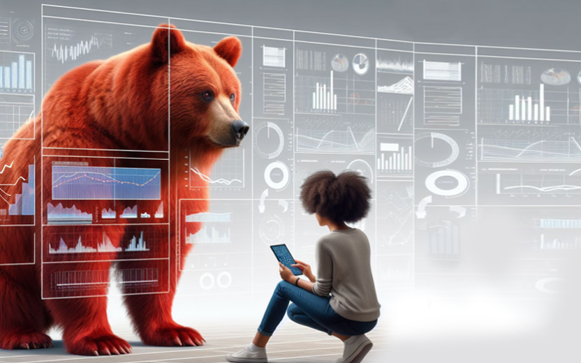 Student using AI with a big red bear