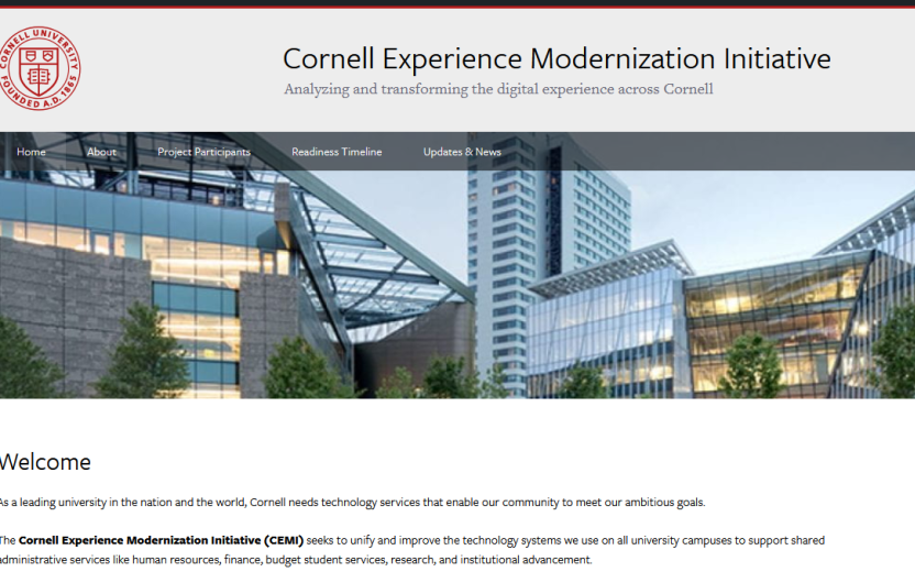 home page for the Cornell Experience Modernization Initiative project