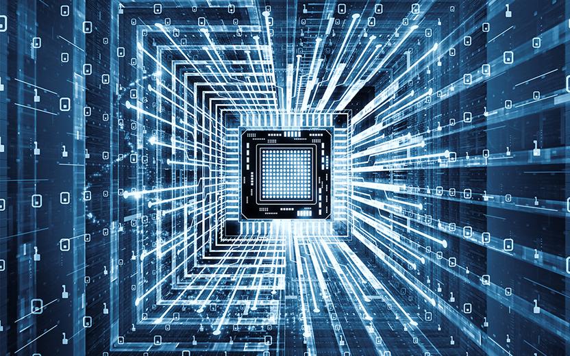 Computer chip with code in the background