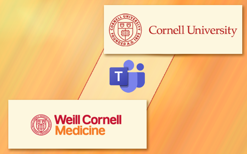 Cornell University and Weill Cornell Medicine logos with microsoft teams logo between them.