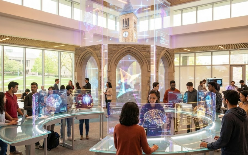 a Gemini AI generated image of an AI commons with multiple people working on projects