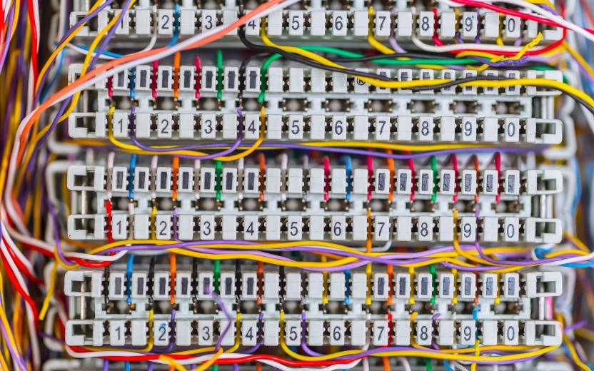 colorful telephone wires in a generic PBX environment