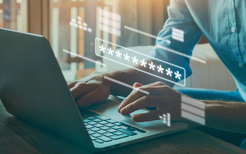 Laptop and password entry.