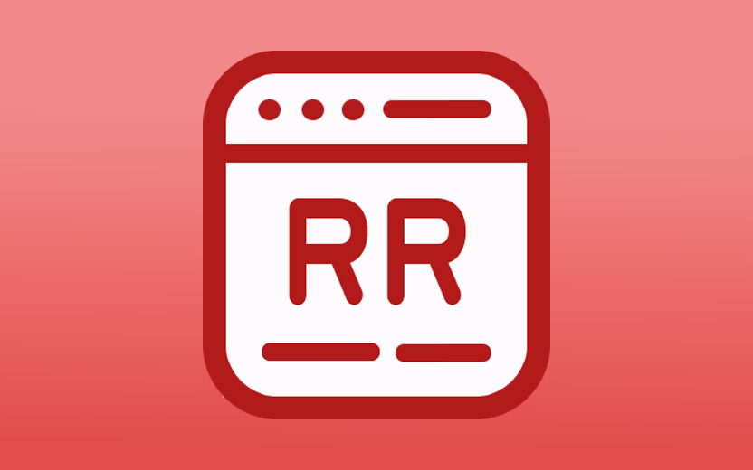 A stylized double R on red background