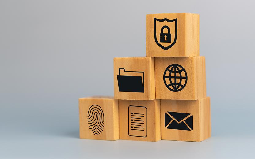 Blocks with symbols of padlock, fingerprint, globe, etc.