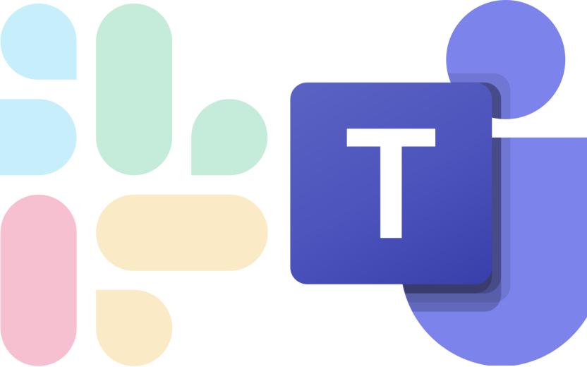 graphic representing the transition from Slack to Teams for communication channels