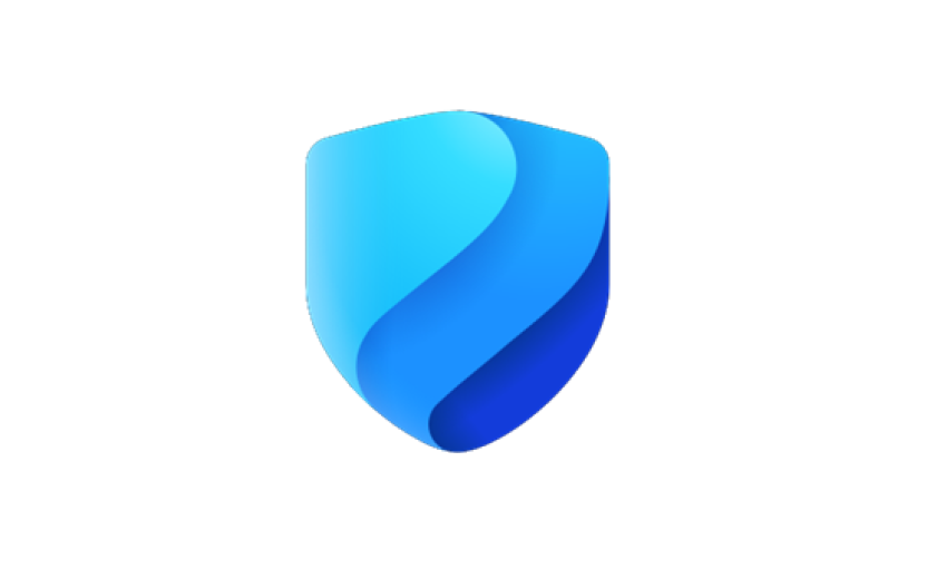 MS Defender logo - Blue shield with three tone swirls