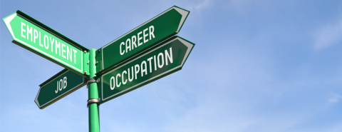Street sign showing street names of Career, Occupation, and Employment