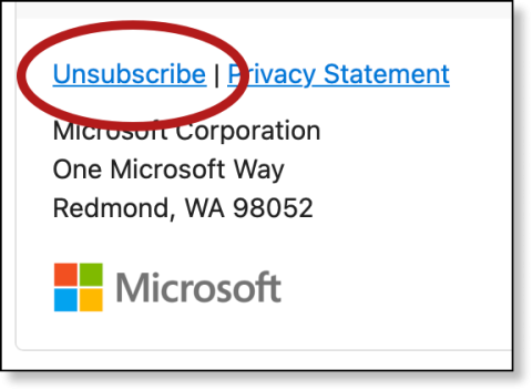 the Unsubscribe link is found at the bottom of every Viva Engage email