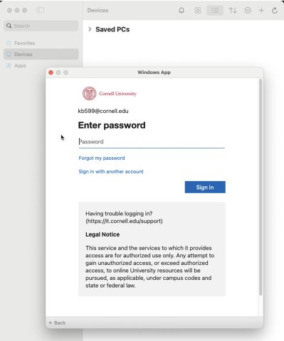 Screen for entering password