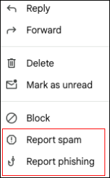 a screenshot of the Gmail activity menu shows where it find the built-in phish reporting tool