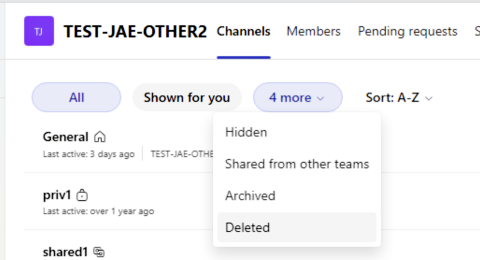 Computer screen showing steps to restore a team channel