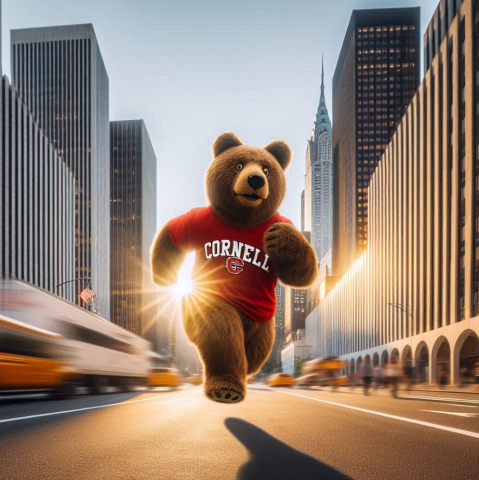 Microsoft Copilot generated image of a bear running through a city