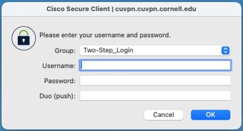 Cisco Secure Client login window