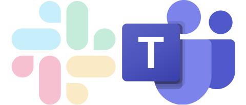 graphic representing the transition from Slack to Teams for communication channels