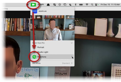 Apple Mac screen showing button in the Apple menu bar to disable or enable Apple video effects