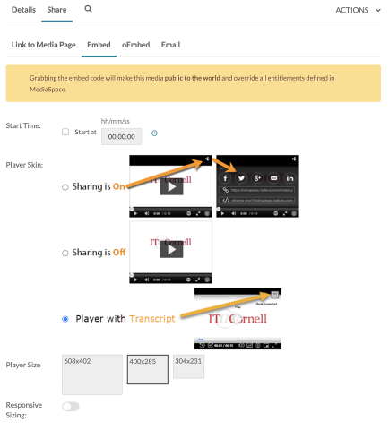 Screen showing selection of transcription on