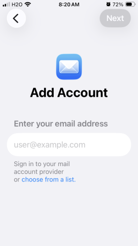 Image of iPhone showing place to enter email address