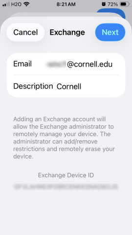 Image of iPhone with Next selected