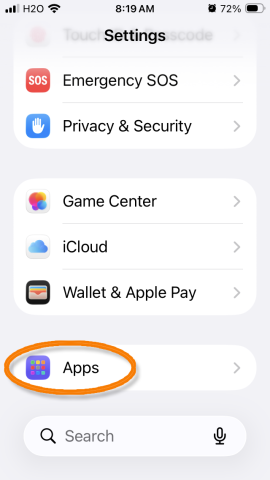 Image of iPhone with Apps selected