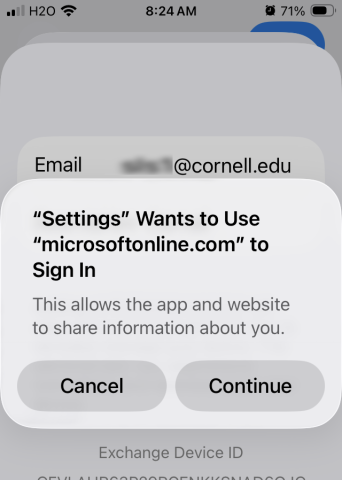 Image of iPhone showing option button to continue