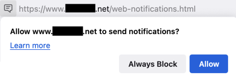 A screenshot of a web browser where a website is prompting to allow sending notifications.