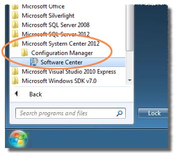 Software center will be in the Configuration Manager folder.