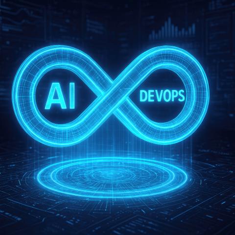 a graphic illustration of an infinity loop that connects AI with DevOps tools.