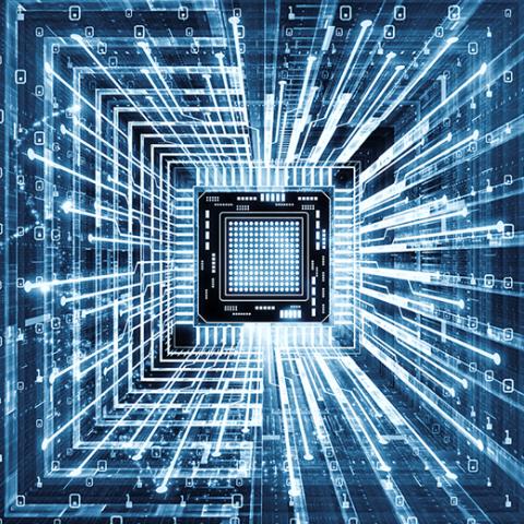 Computer chip with code in the background