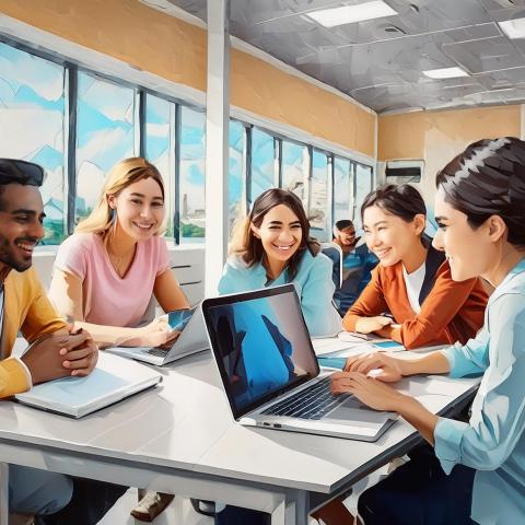 Adobe Firefly generated painting of students in a classroom