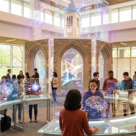 a Gemini AI generated image of an AI commons with multiple people working on projects