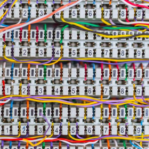colorful telephone wires in a generic PBX environment