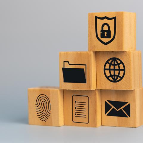 Blocks with symbols of padlock, fingerprint, globe, etc.