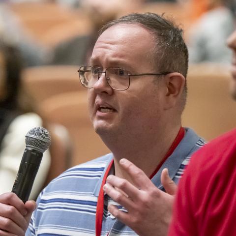 an audience member asks a question in Emerging Tech Dialogues