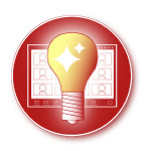 Icon of stylized lightbulb superimposed on a Zoom screen