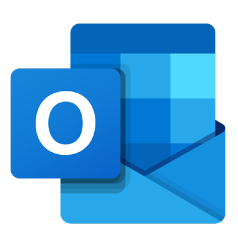 Microsoft outlook logo, a white O within a blue box, behind which is a stylized blue envelope opening to show a pixelated sheet.