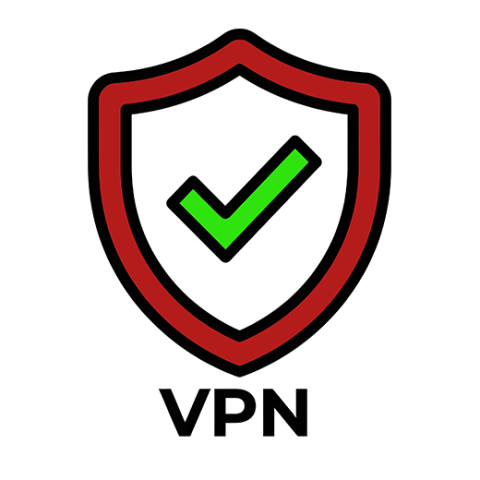 Green checkmark over a red-outlined shield with the letters VPN below