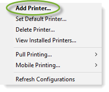 PrinterLogic client menu, showing Add Printer option at the top